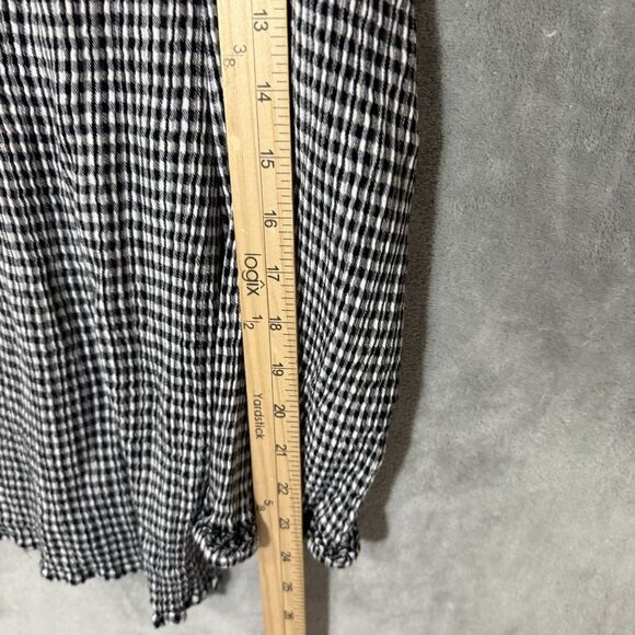 J Jill Top 2X Black White Checks V Neck 3/4 Sleeves Plus Tunic Cottagecore - Picture 7 of 9